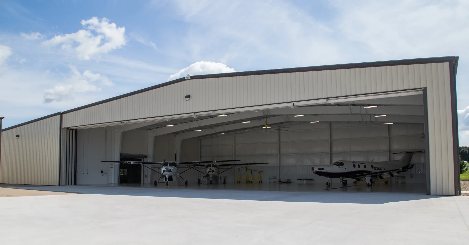 airplane hanger wide shot