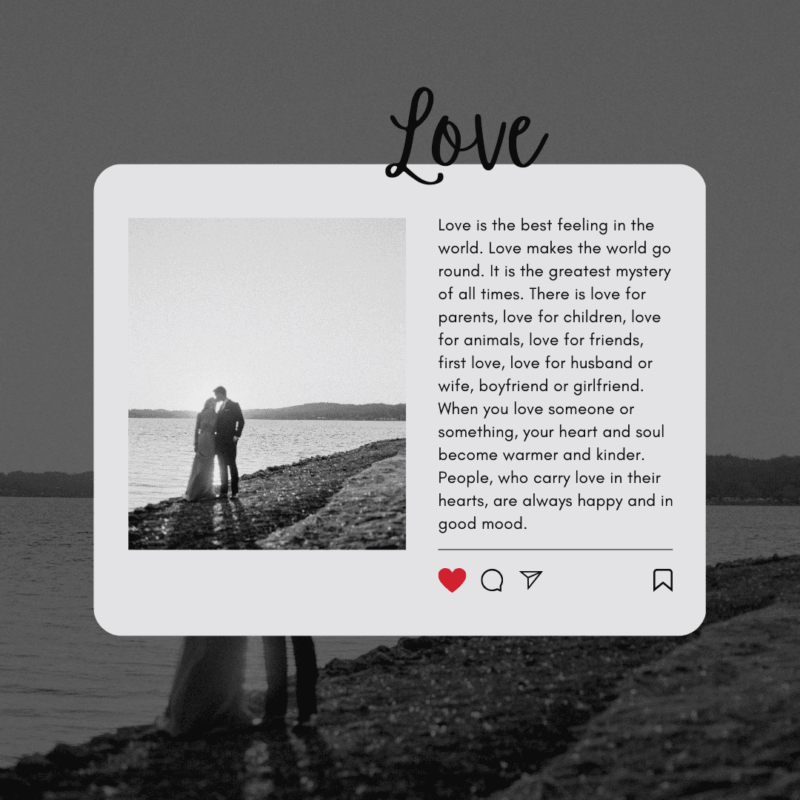 a social media post  that uses uses cursive font for the heading "Love" and sans serif font for the paragraph font