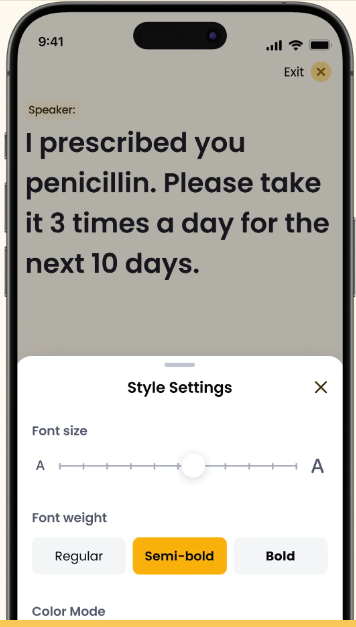 Screenshot of a Live Transcribe text message.