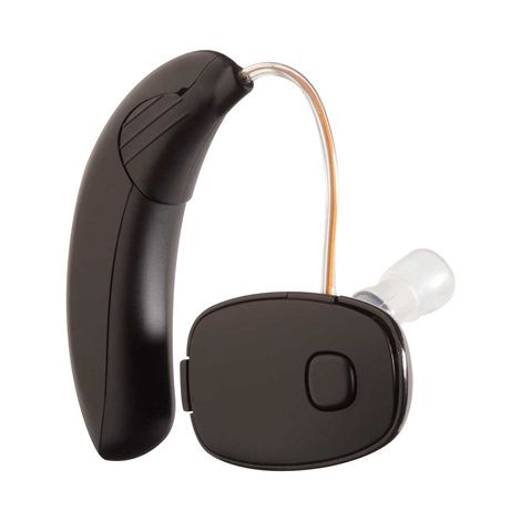 Behind-the-ear hearing aid with custom ear tip designed to improve hearing and everyday communication