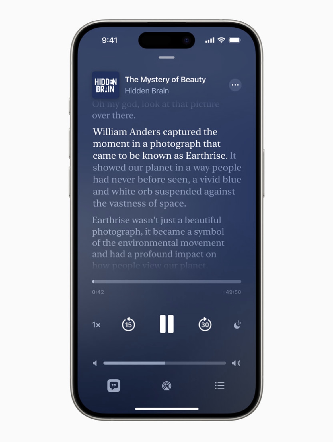 Screenshot of an Apple podcast transcript. Image credit: Apple Support