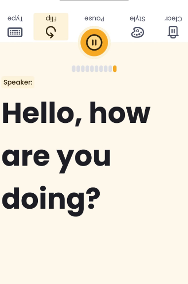 The text in Rylo Live Transcribe, after using the “flip” feature.