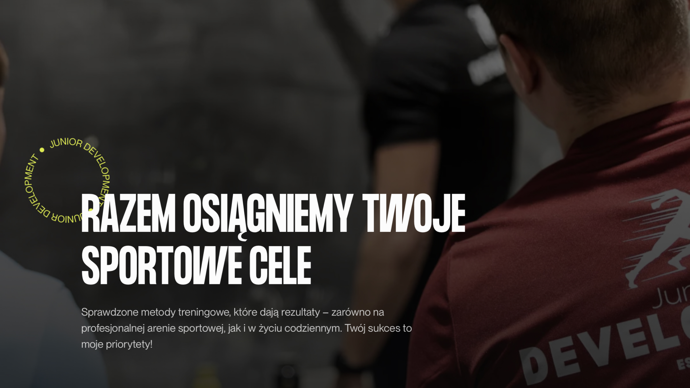 Hero strony internetowej dla trenera przygotowania motorycznego Junior Development
