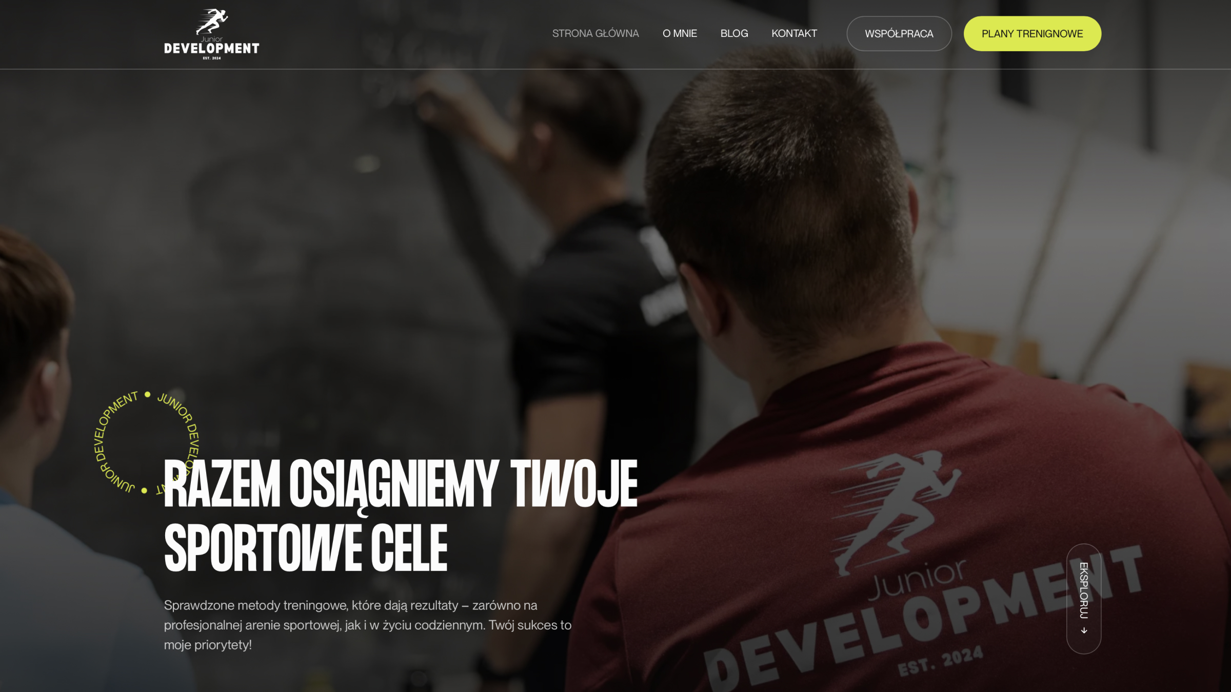 Hero strony internetowej dla trenera przygotowania motorycznego Junior Development