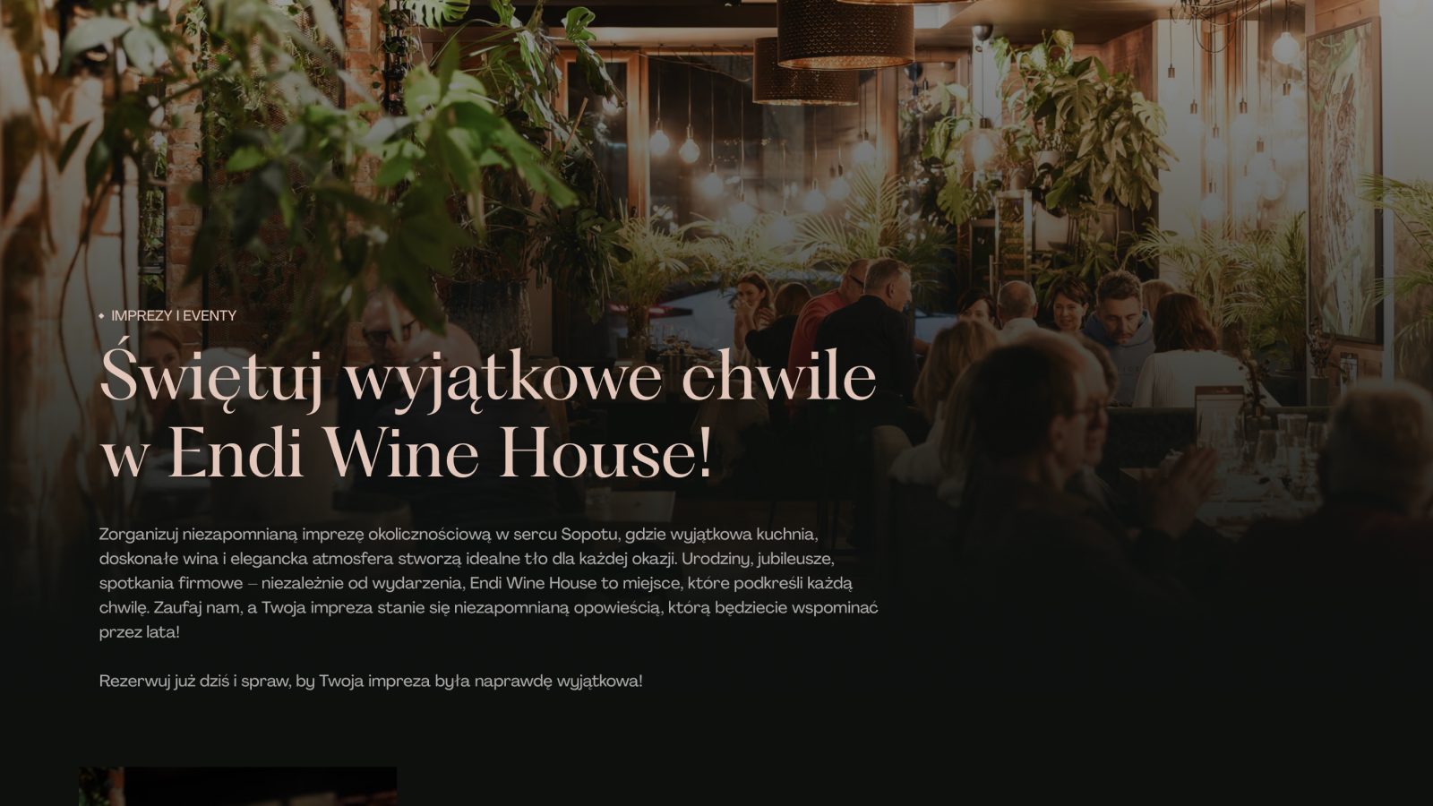 Sekcja strony restauracji Endi Wine House prezentująca atmosferę miejsca