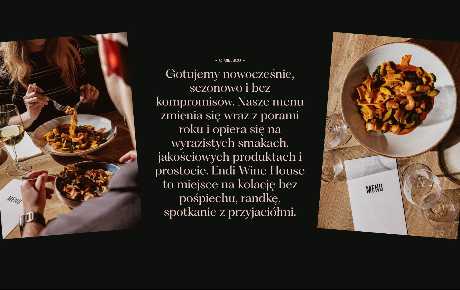 Sekcja strony restauracji Endi Wine House prezentująca atmosferę lokalu