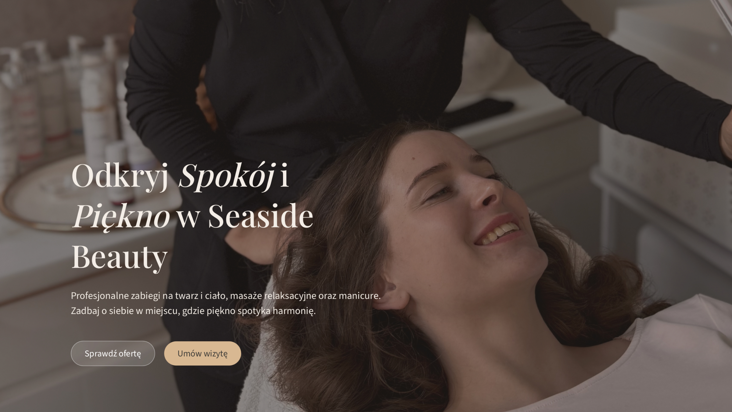 Hero strony internetowej salonu kosmetycznego Seaside Beauty