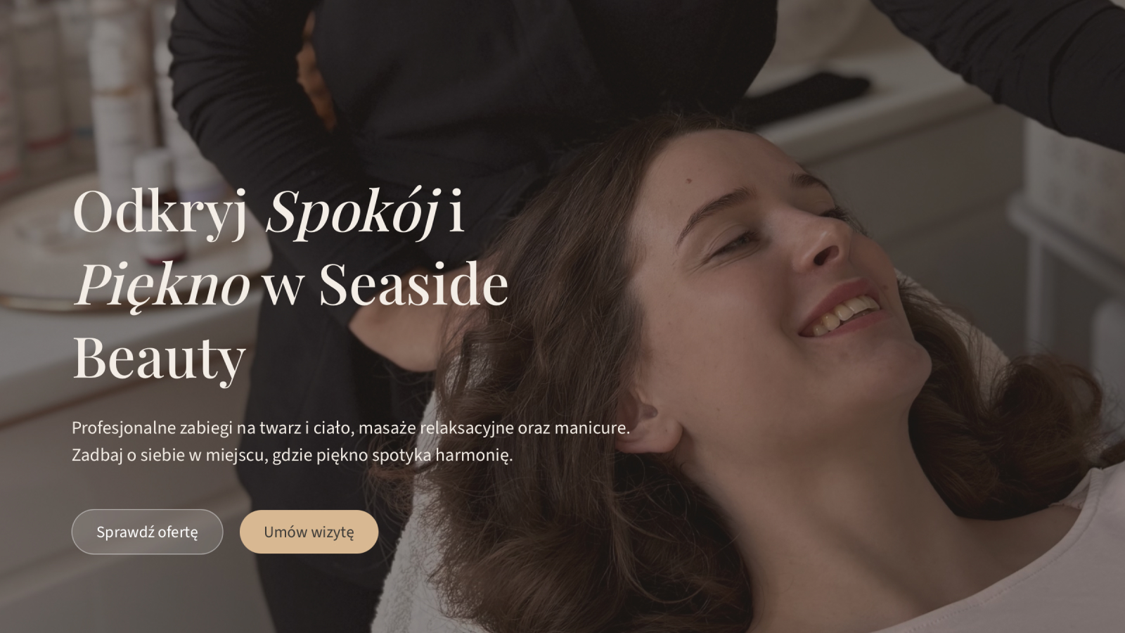 Hero strony internetowej salonu kosmetycznego Seaside Beauty