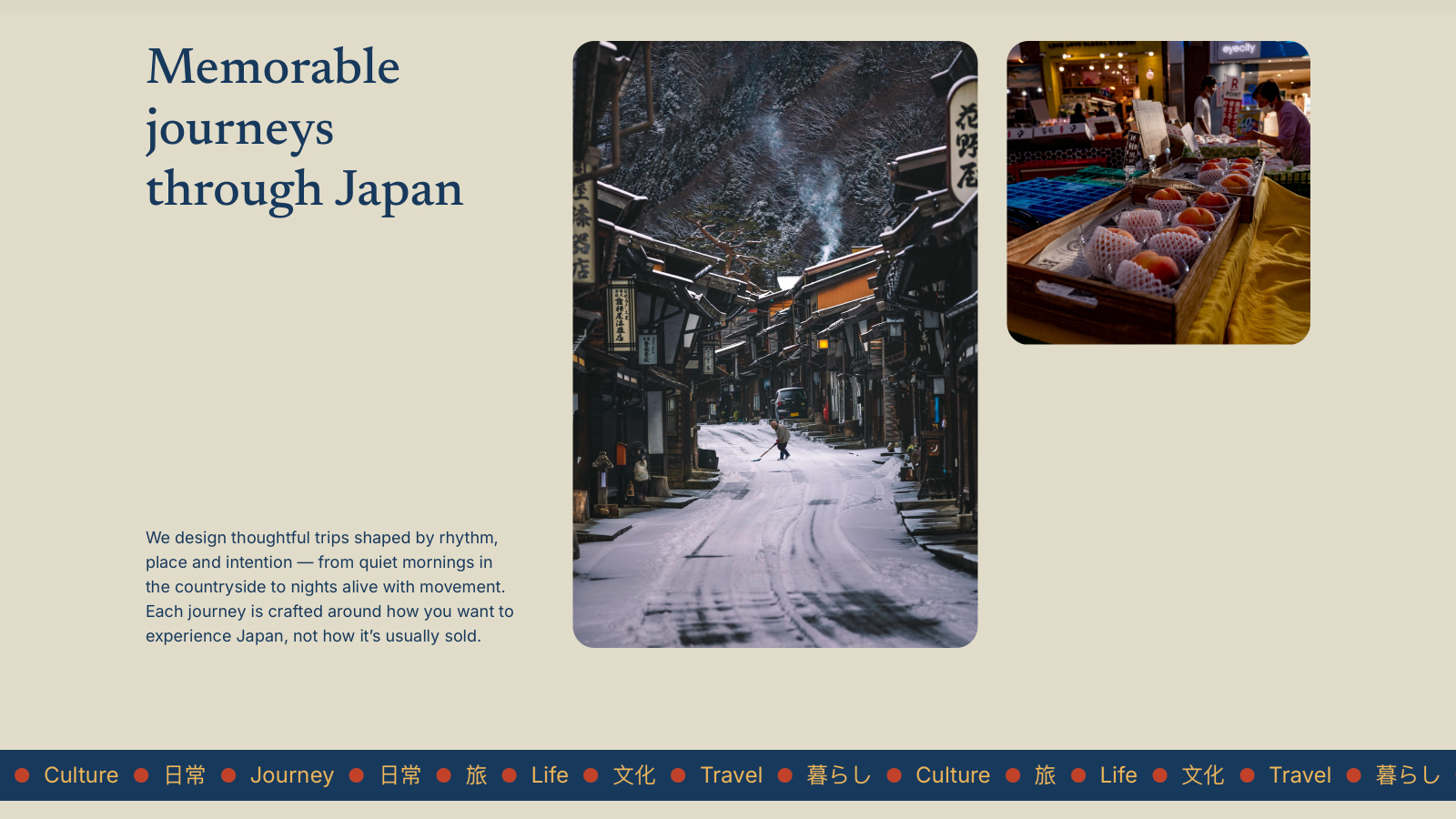 Sekcja strony projektu podróżniczego BIG in Japan prezentująca kierunki podróży w Japonii