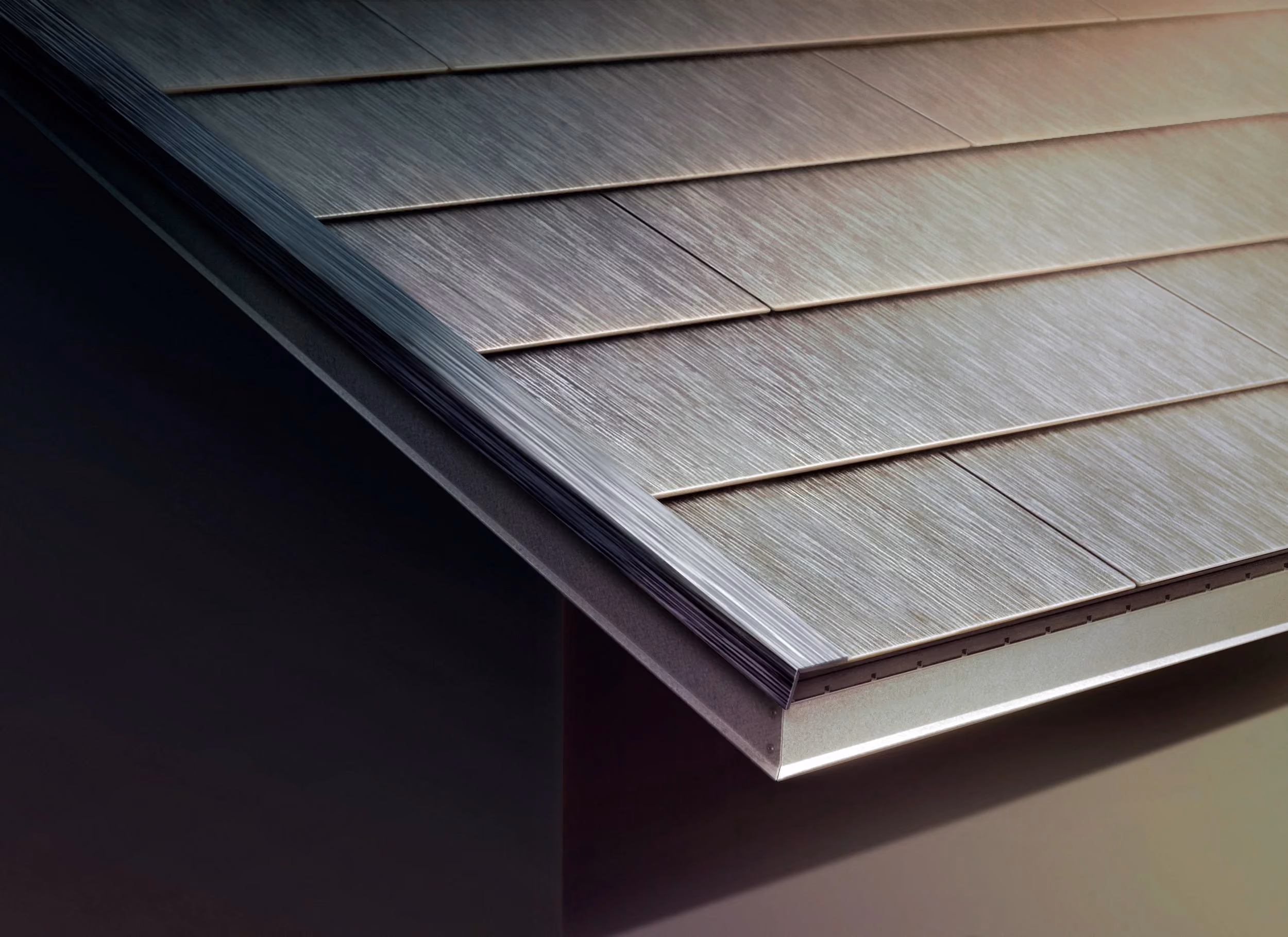 Close-up of sleek Tesla Solar Roof tiles