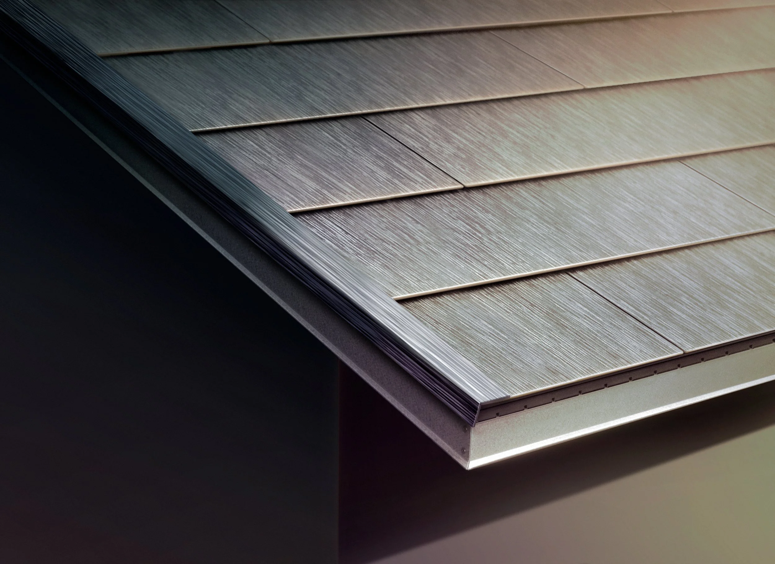 Close-up of sleek Tesla Solar Roof tiles