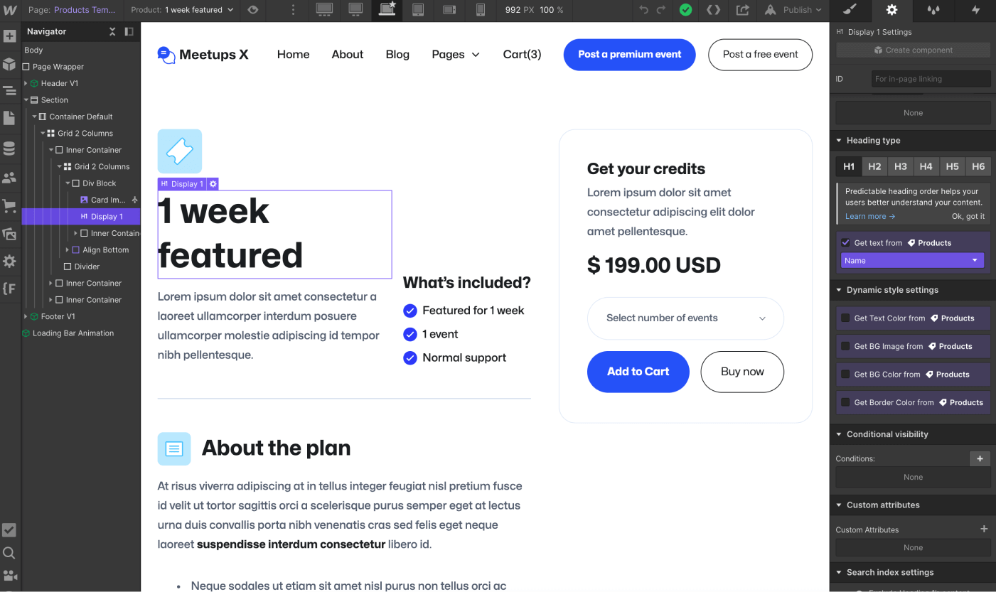 Ecommerce Page - Meetups X Webflow Template