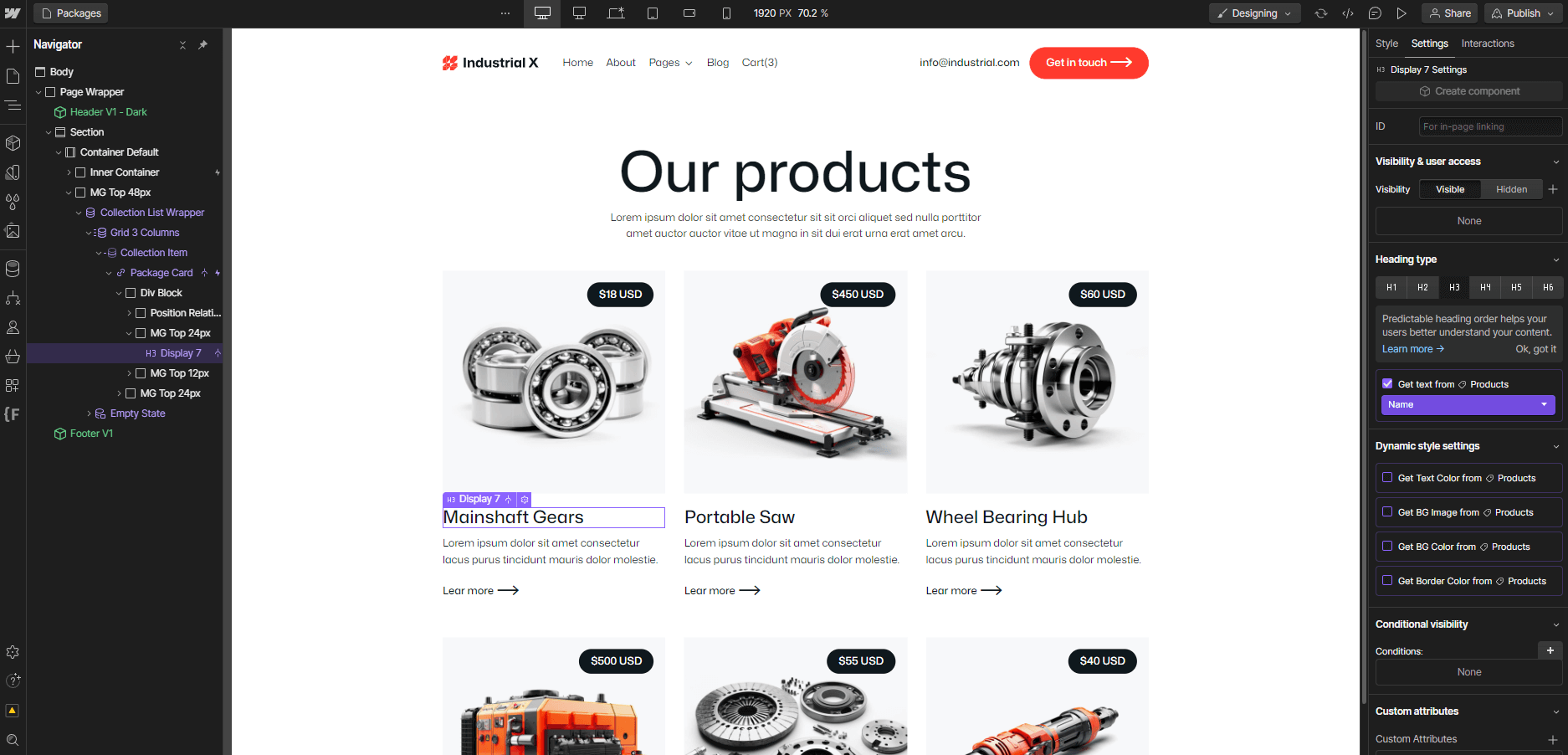 Ecommerce Content - Industrial X Webflow Template