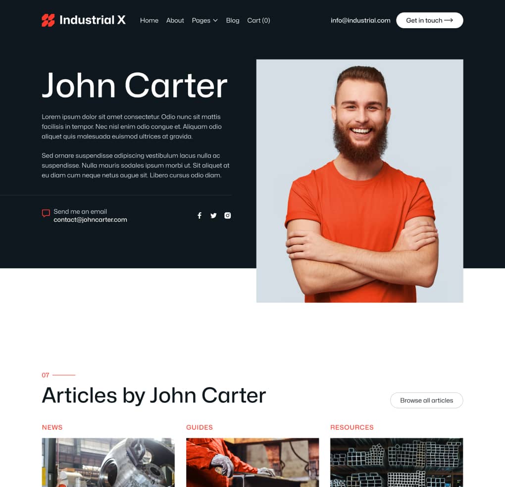 Industrial X - Team Member Page - Metallurgical Webflow Template