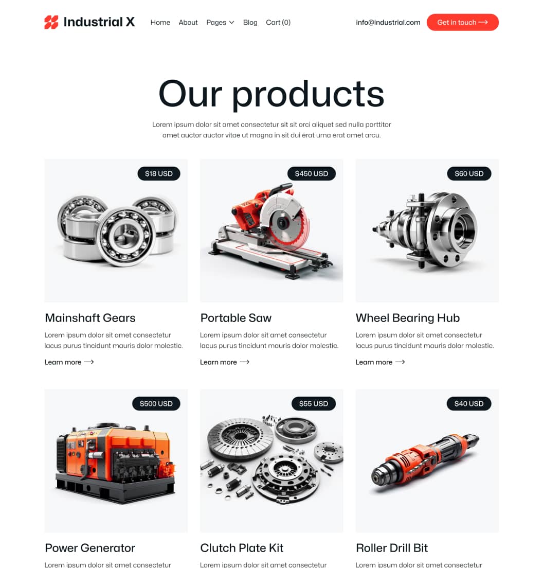 Industrial X - Products Page - Metallurgical Webflow Template
