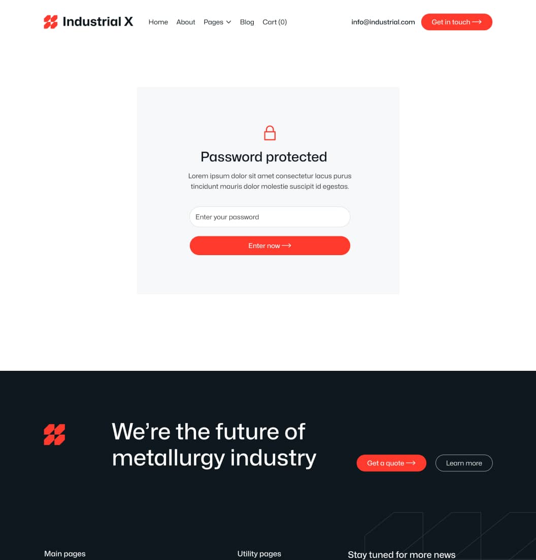 Industrial X - Password Protected Page - Metallurgical Webflow Template