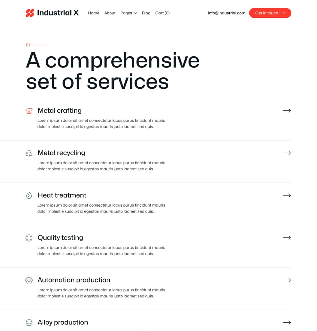 Industrial X - Services Page - Metallurgical Webflow Template