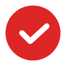 Black checkmark inside a red circle.