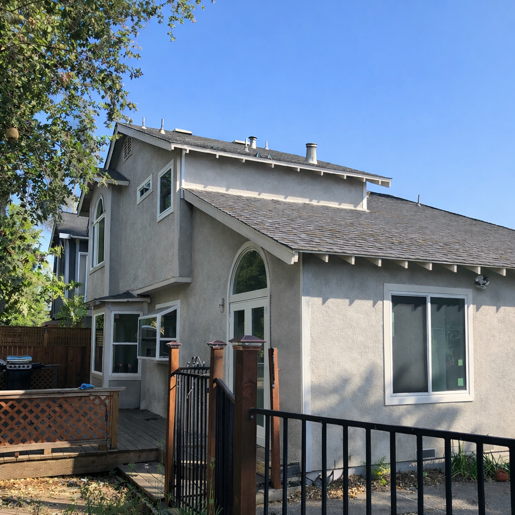 Narrow bathroom with beige countertop, single sink, mirror, toilet, and wood floor.