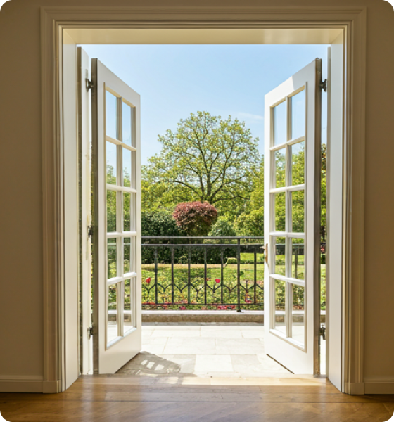 Open double glass doors in sacramento