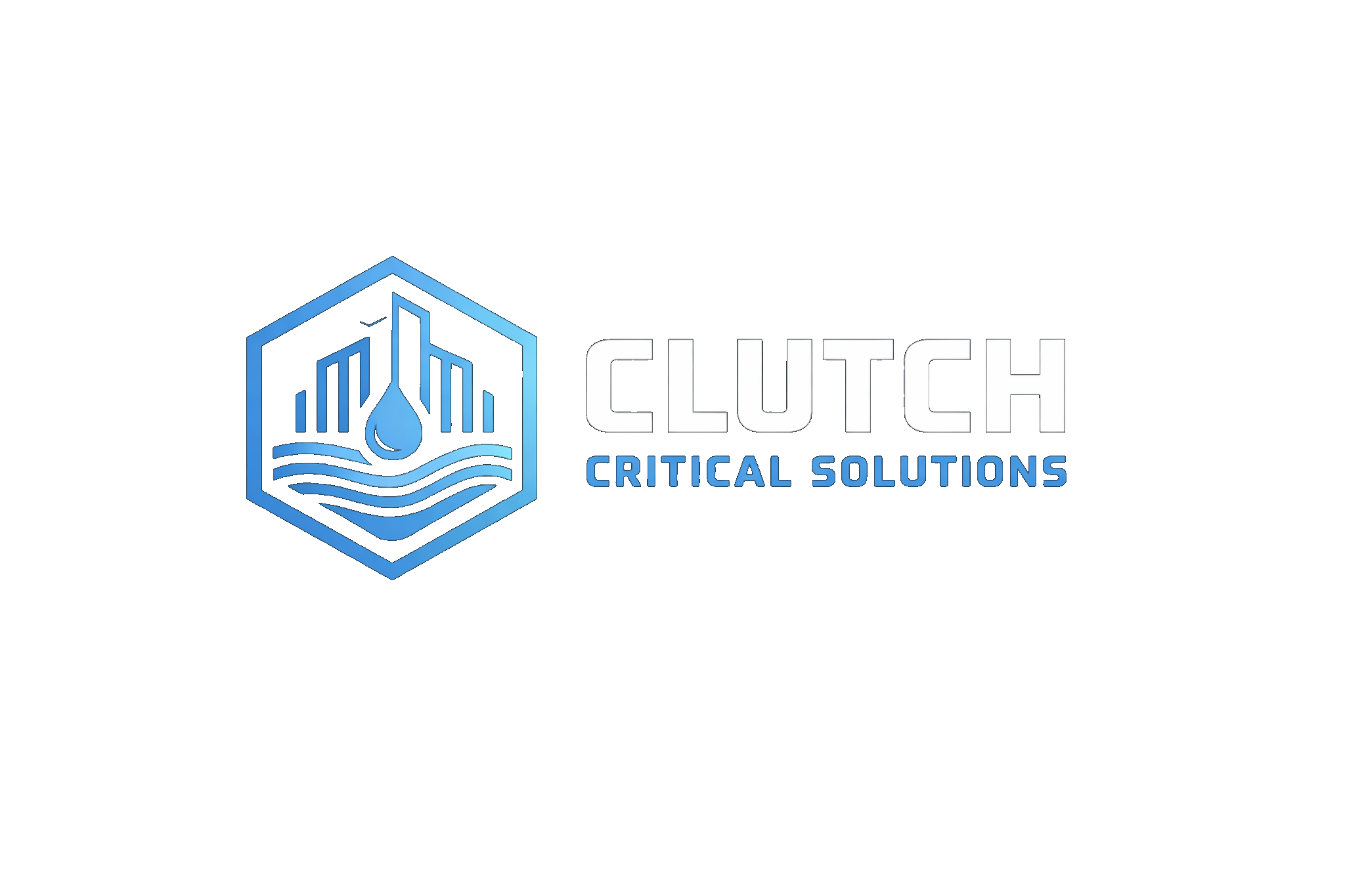 Clutch Critical Solutions logo with a hexagon containing stylized buildings, a droplet, and waves.