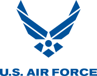 U.S. Air Force emblem with stylized wings and star design above text.