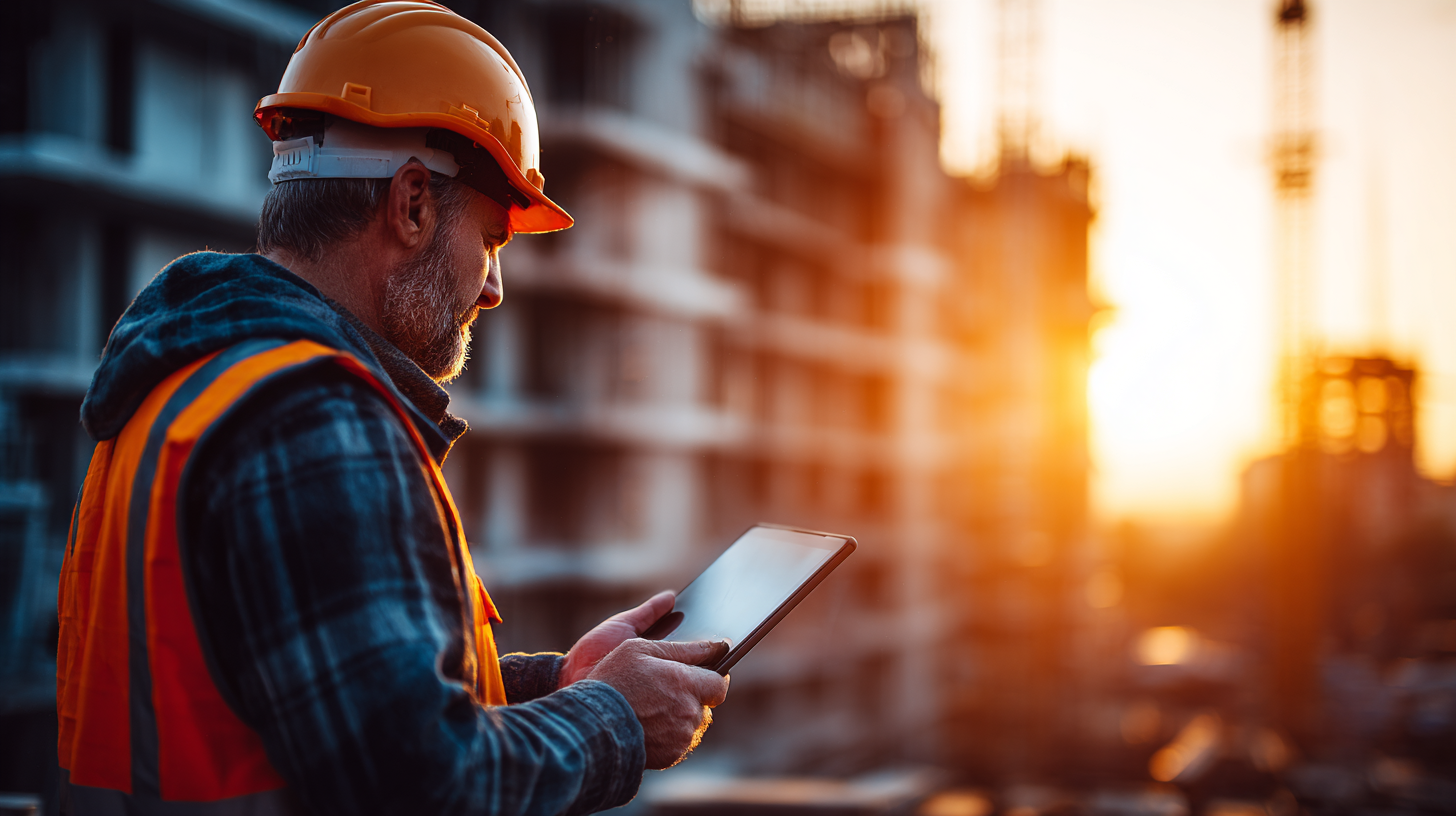 Construction worker using Krafta on a tablet at a building site