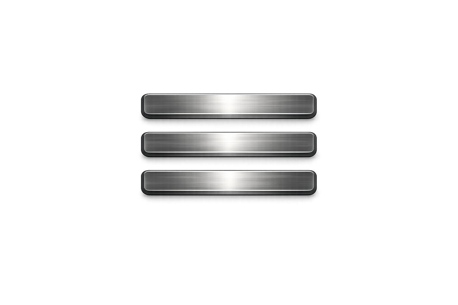 Metallic menu icon with three horizontal brushed steel bars on a gray gradient background.