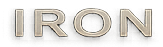 The word IRON in bold, metallic 3D text with shadow on a transparent background.