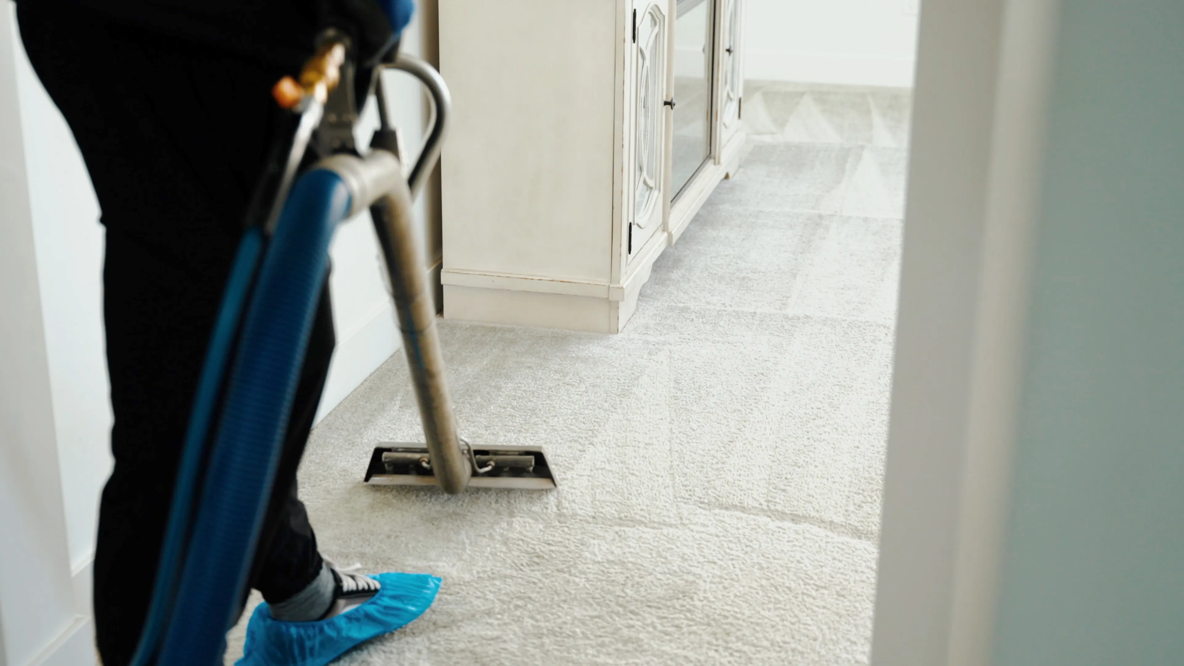 Salted winter entryway carpet before cleaning