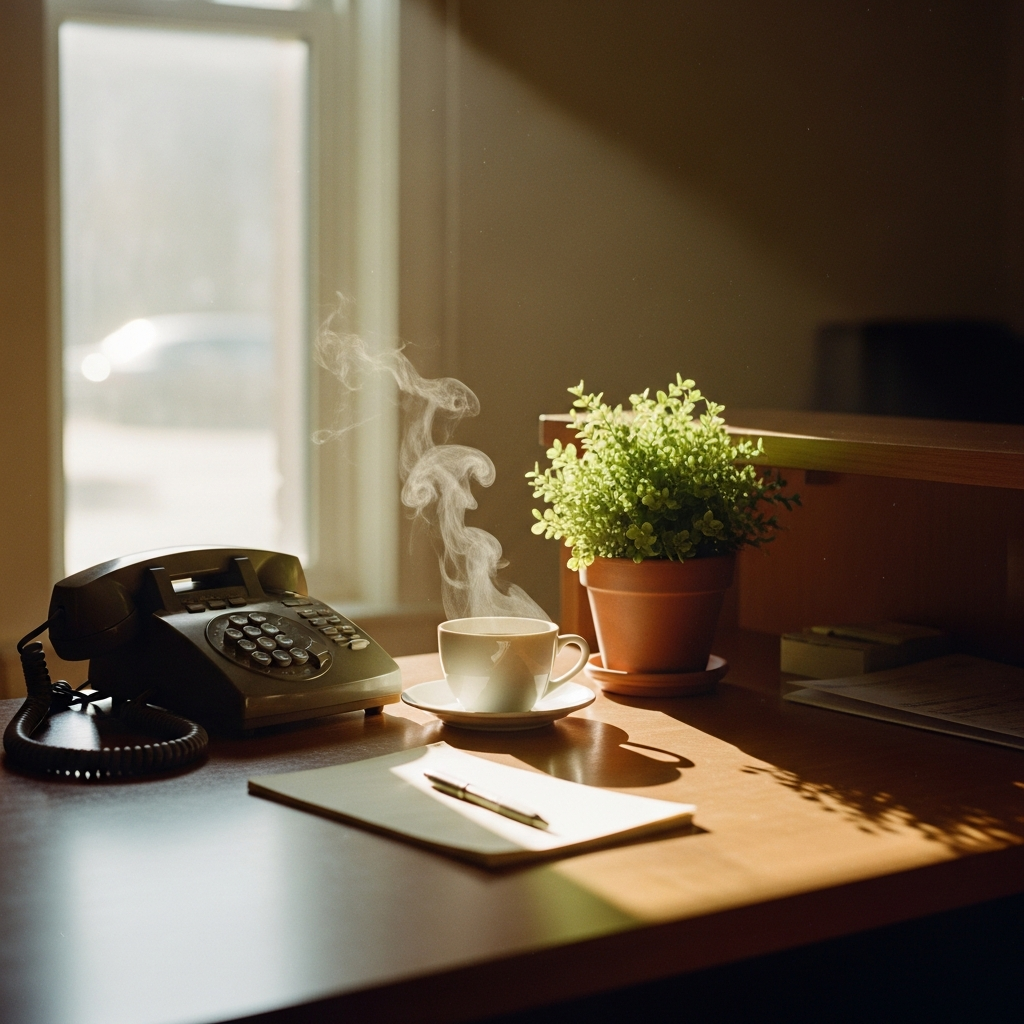 Clinic phone and desk handling refill calls calmly