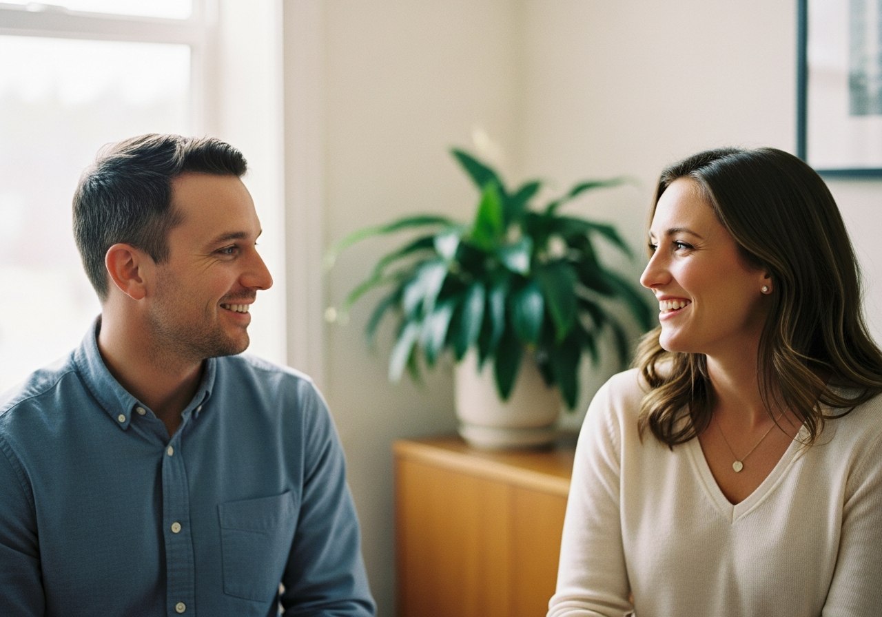Two behavioral health practice leaders talking in a bright office