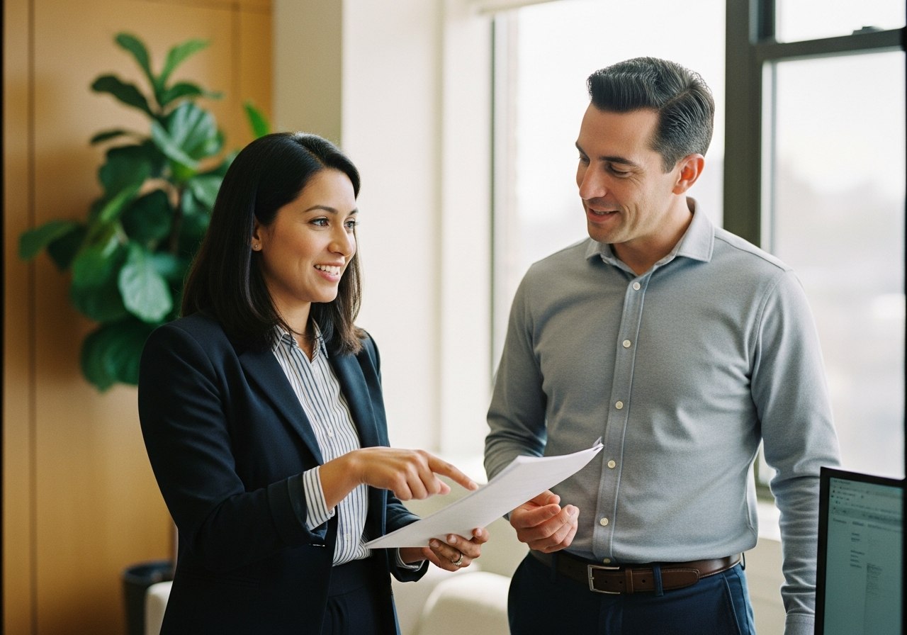 Two behavioral health operations leaders reviewing work in a modern office