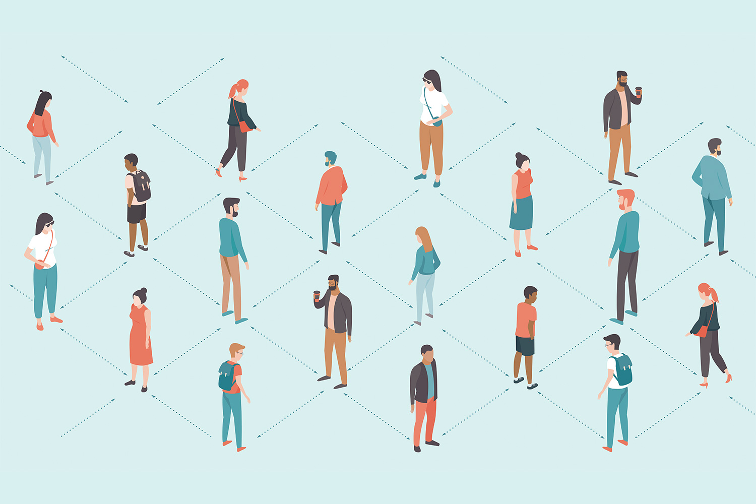 Illustration of a crowd with masks on