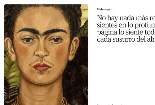 Portrait of Frida Kahlo with her distinctive unibrow and braided hair against a leafy background.