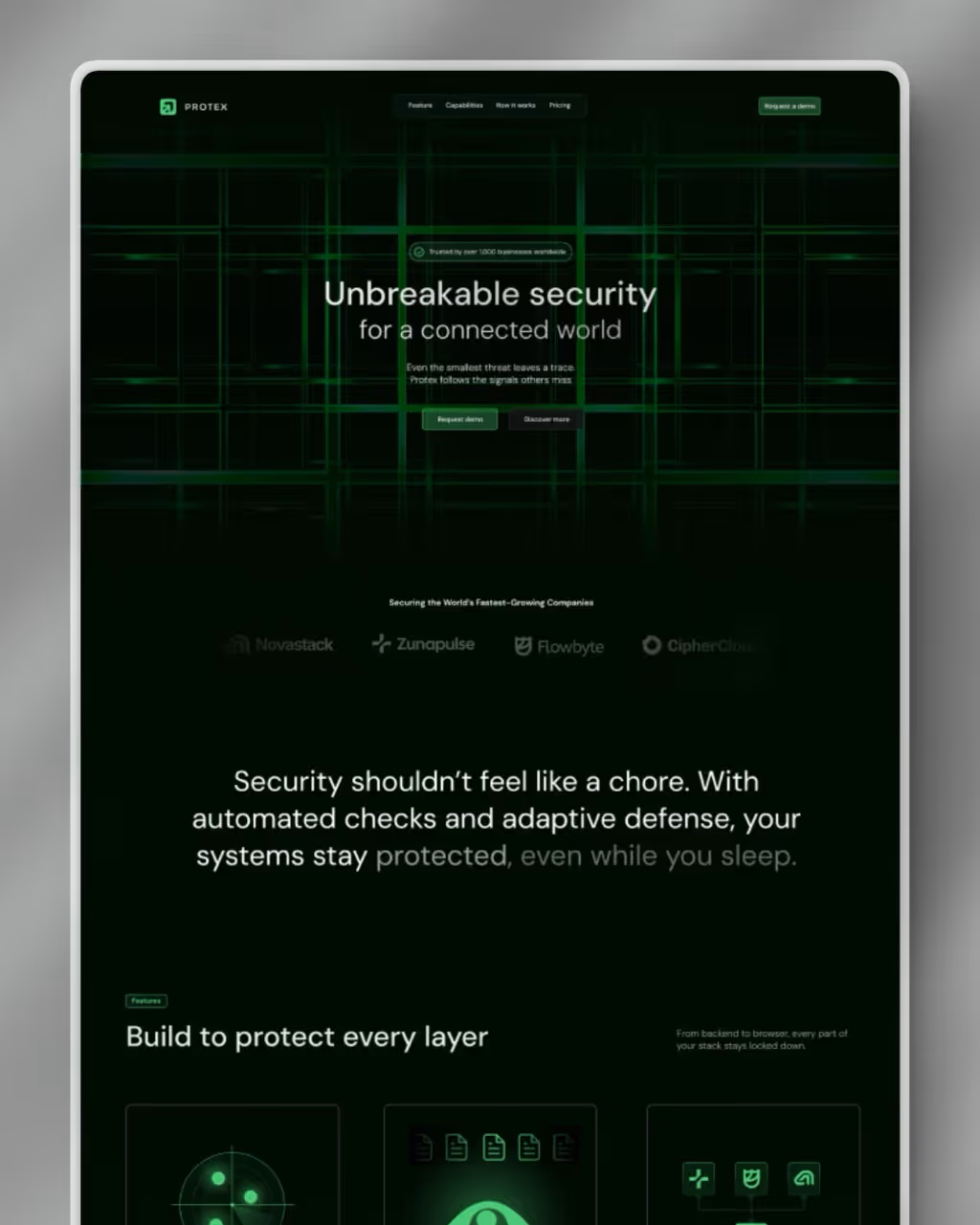 Protex - High-converting B2B SaaS and technology startup website template.