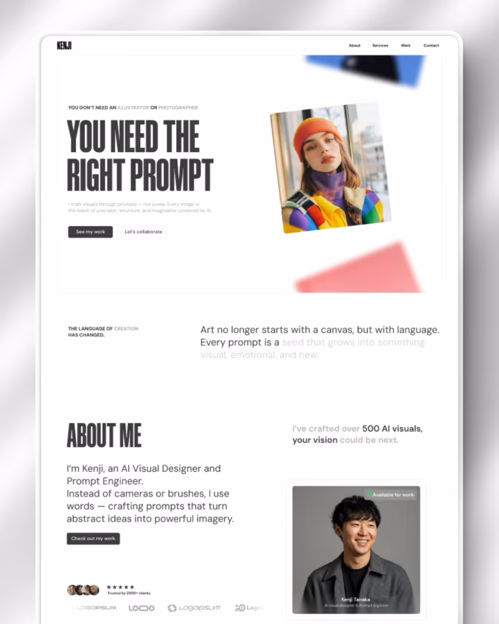 Kenji Webflow Template - Minimalist portfolio website design for creatives and designers.