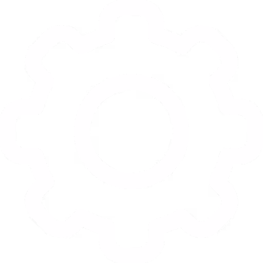 White gear icon representing settings on transparent background.