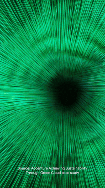 Green lines radiating outward from a dark central core, resembling abstract fiber optic or cloud data visualization.