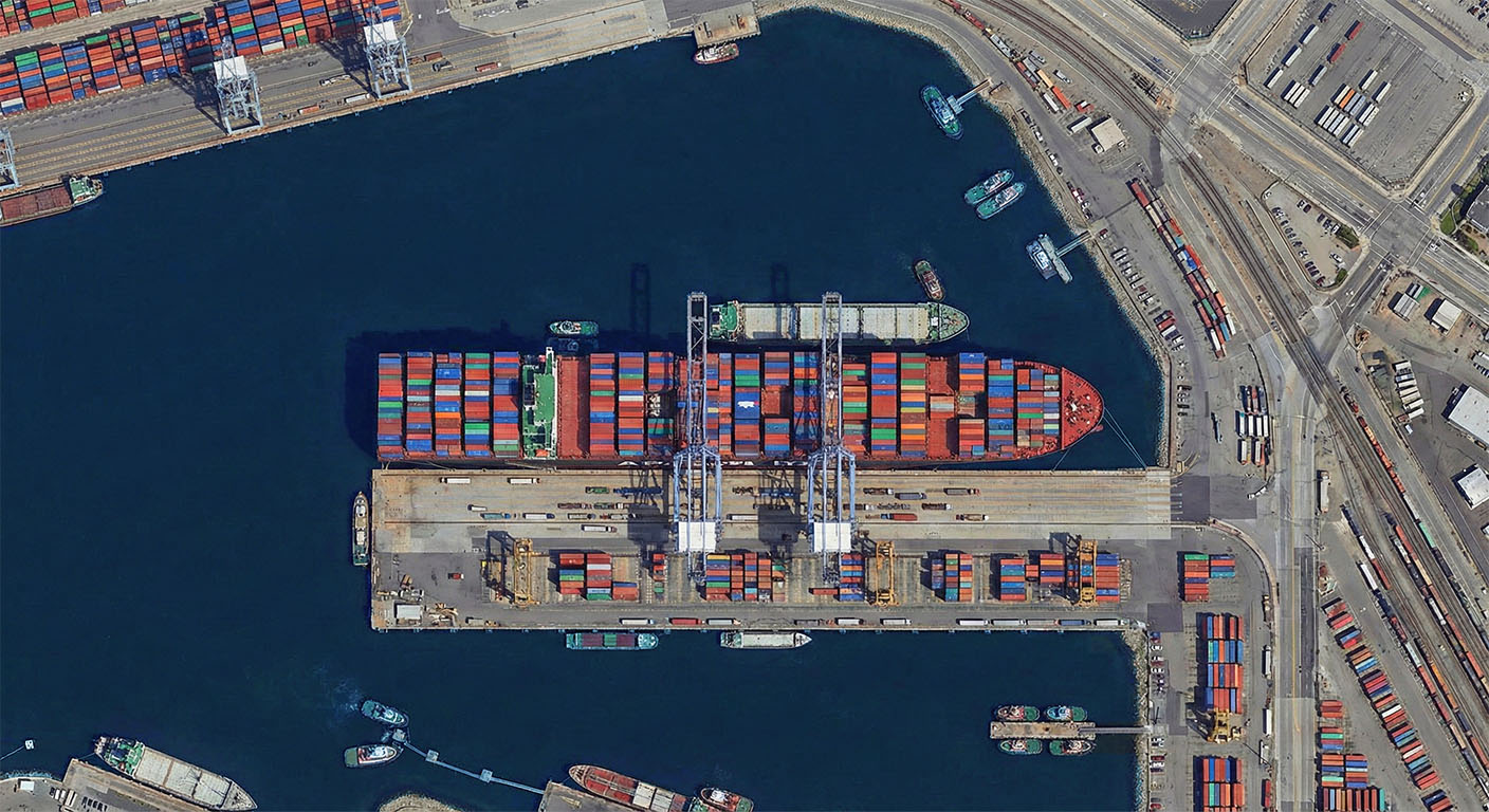 A satellite view of a seaport