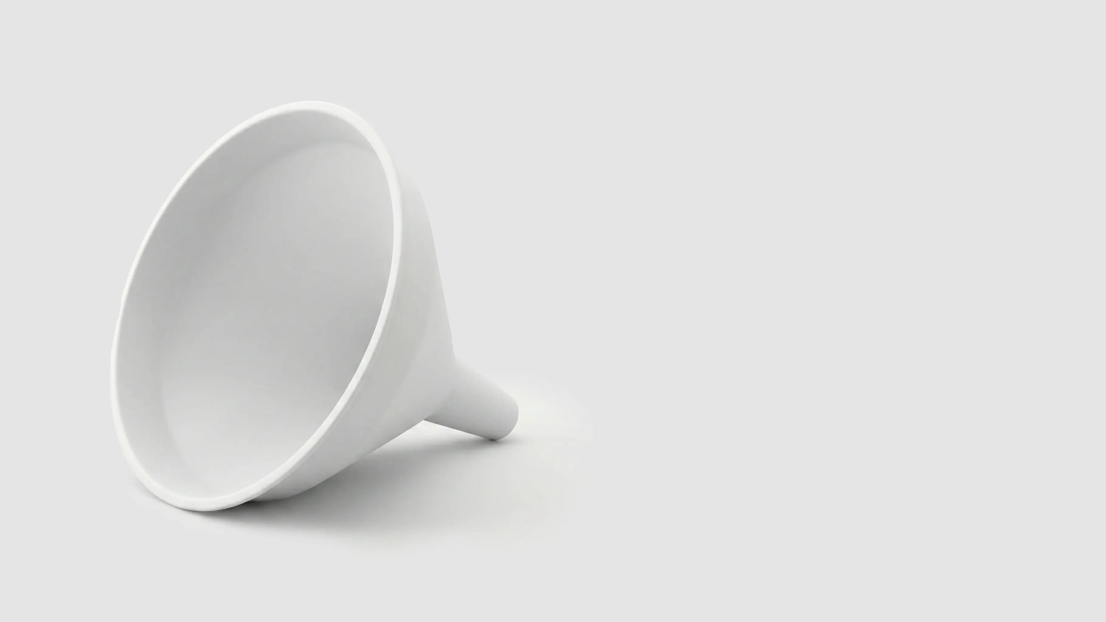 White computer-rendered funnel sitting on a surface