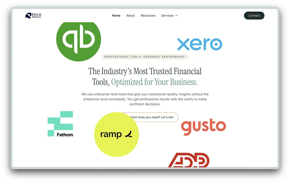 RocaAdvisors.com screenshot