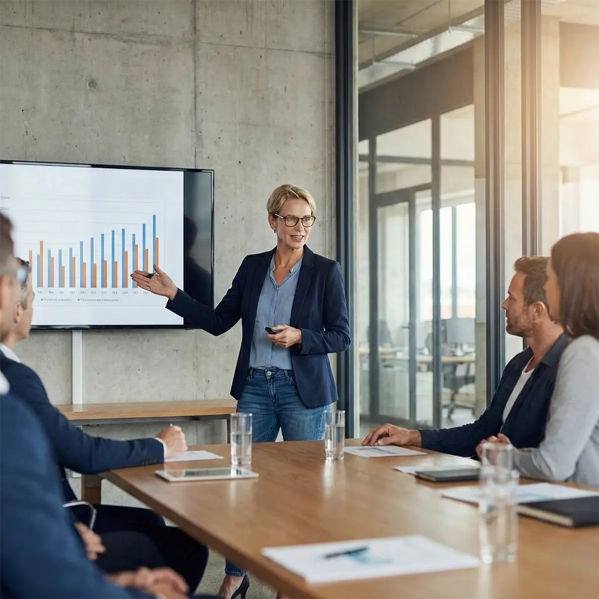 Executive presenting data at a board meeting