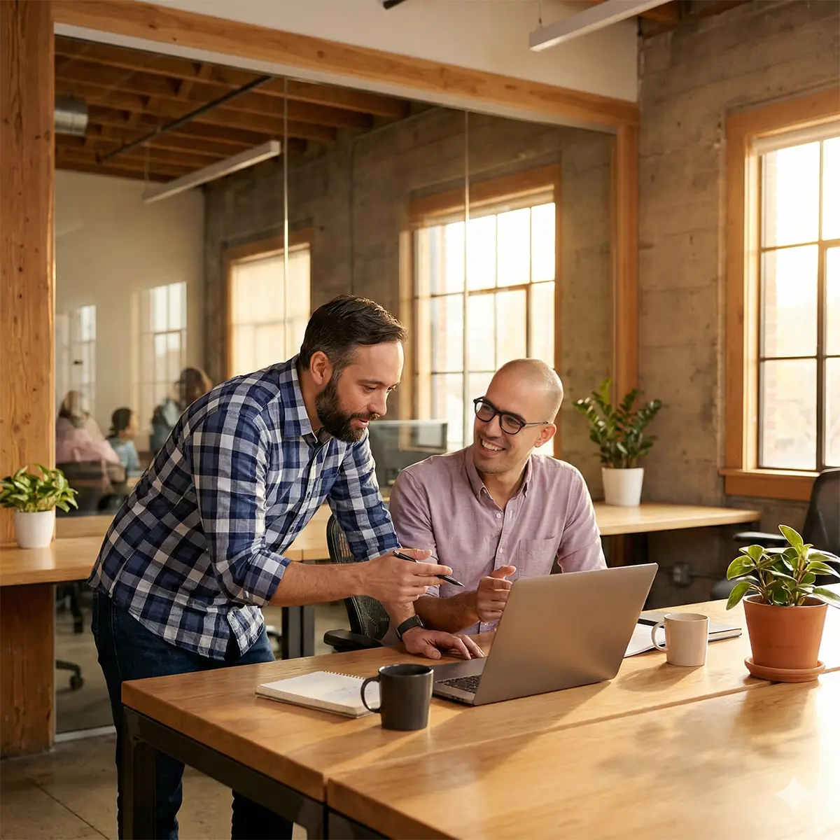 Carlos Ochoa and José Chacón reviewing a project