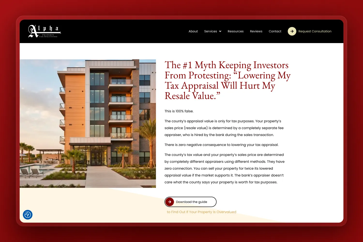 Screenshots of the Alpha Tax Solutions landing page