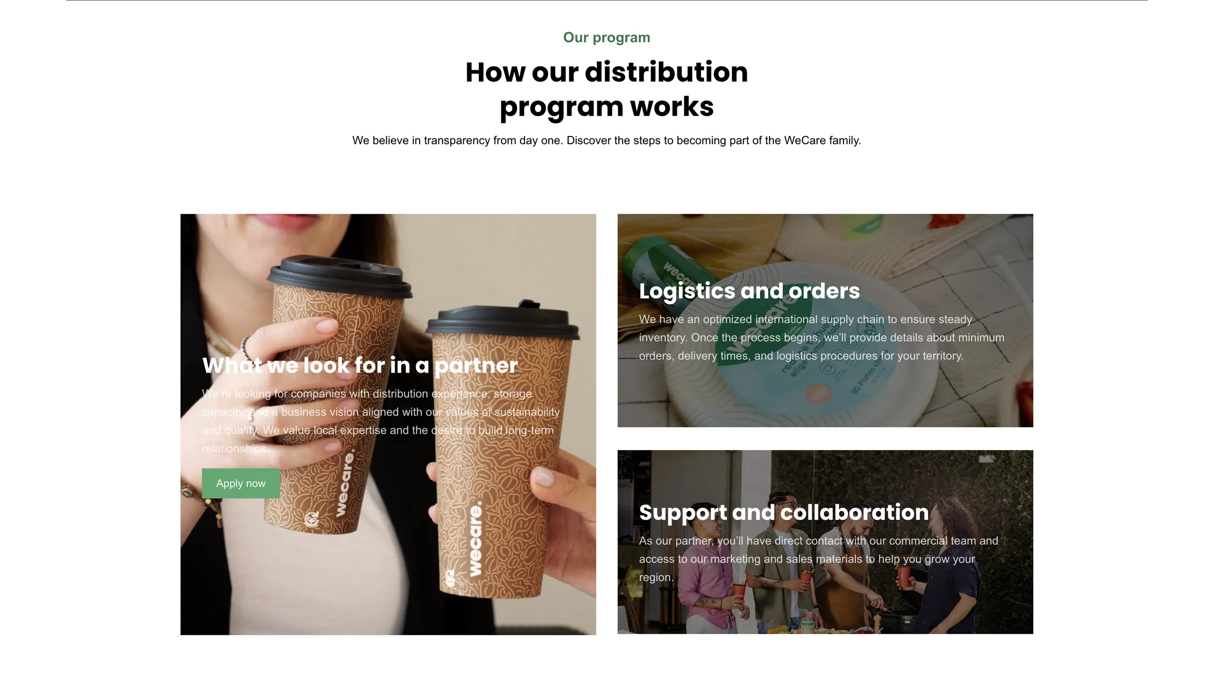 Screenshots of the new WeCare website, built on WordPress.
