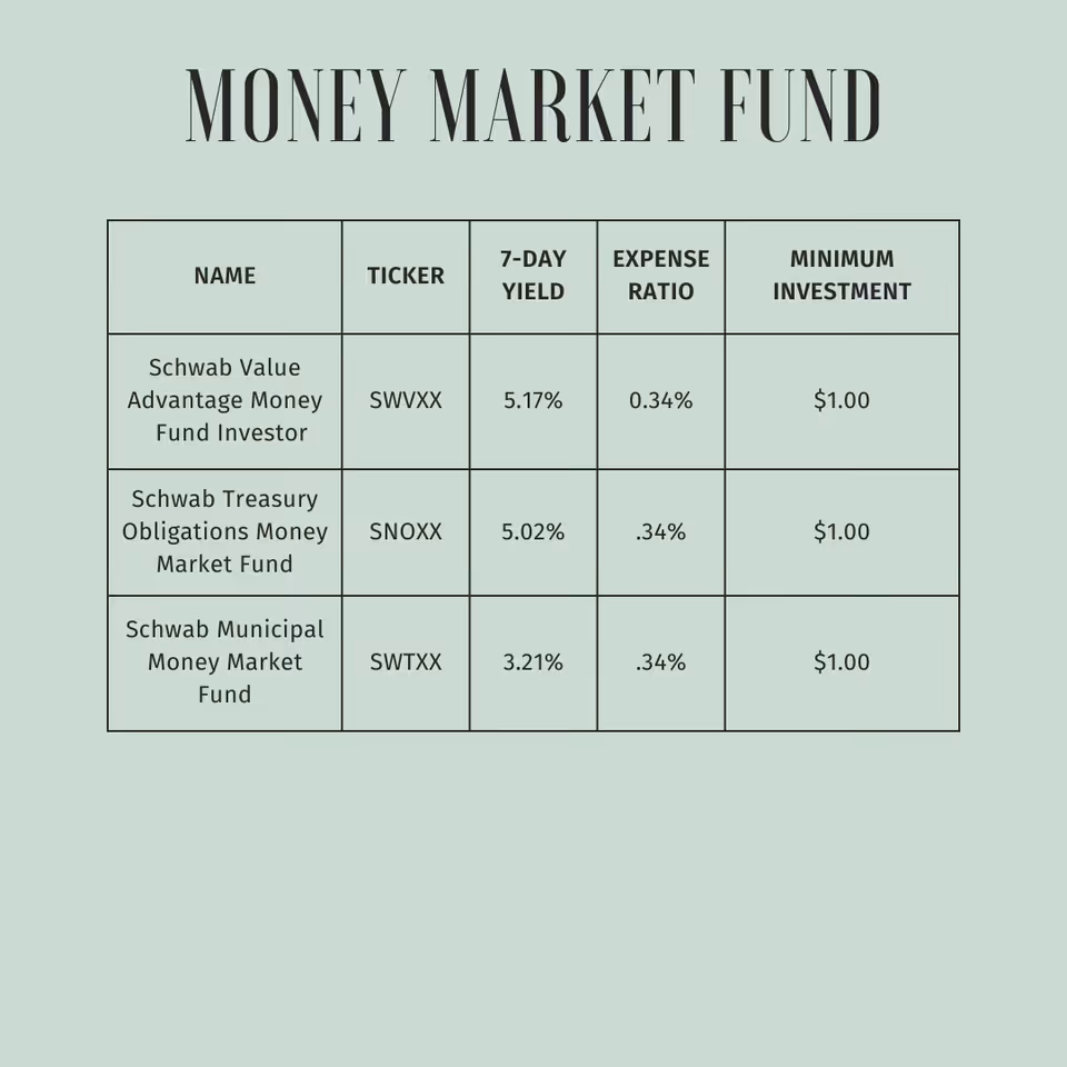 A summary of options for Money Market Funds (subject to change)