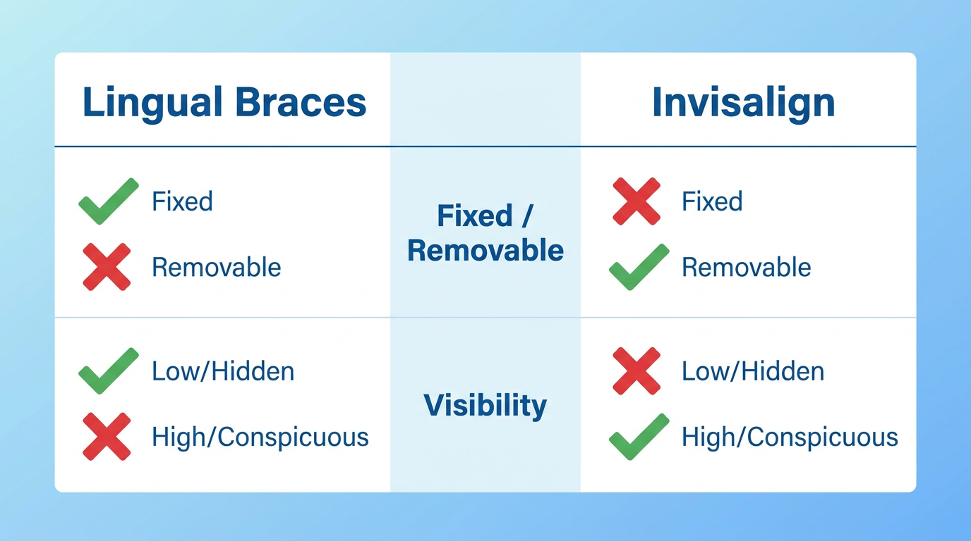 Minimal-text table-style comparison visual: "Lingual Braces vs.