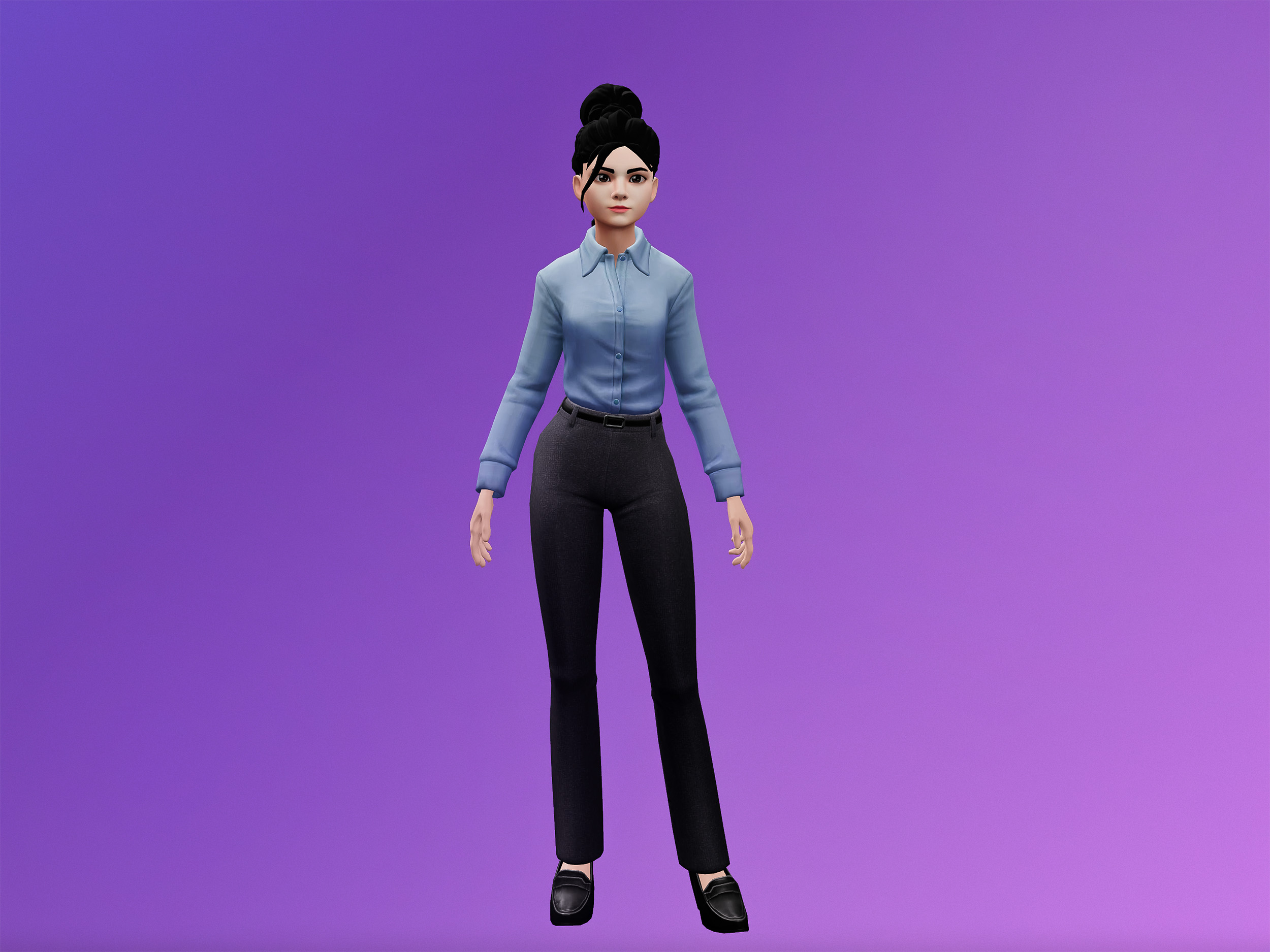 AI training simulation character on a gradient background