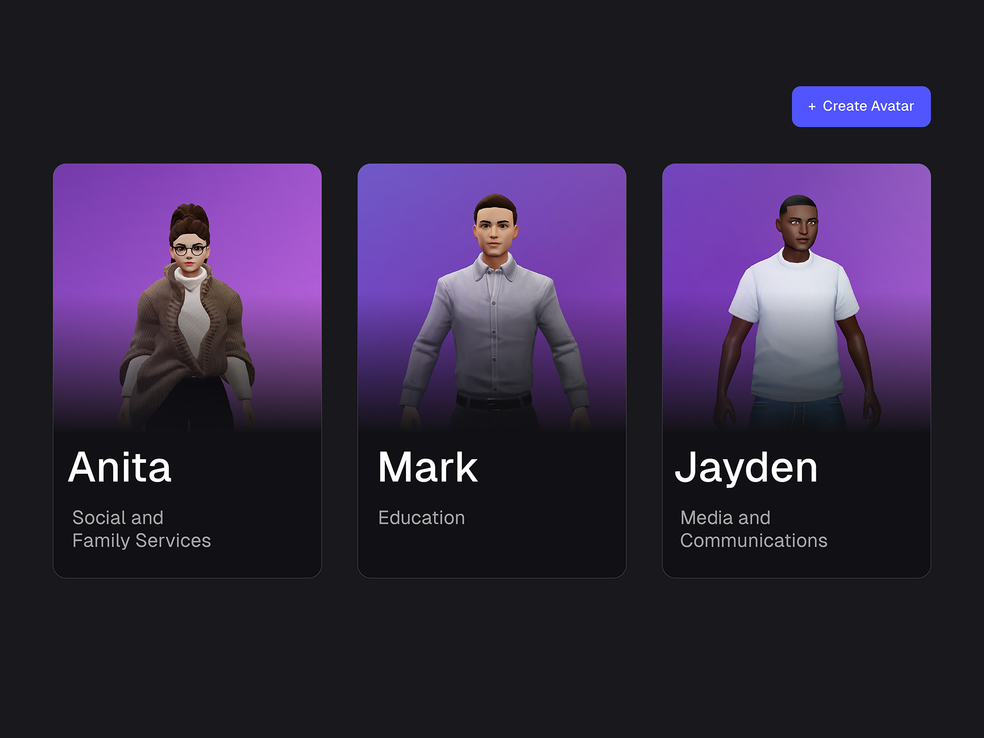 AI training platform showing various sector-ready characters